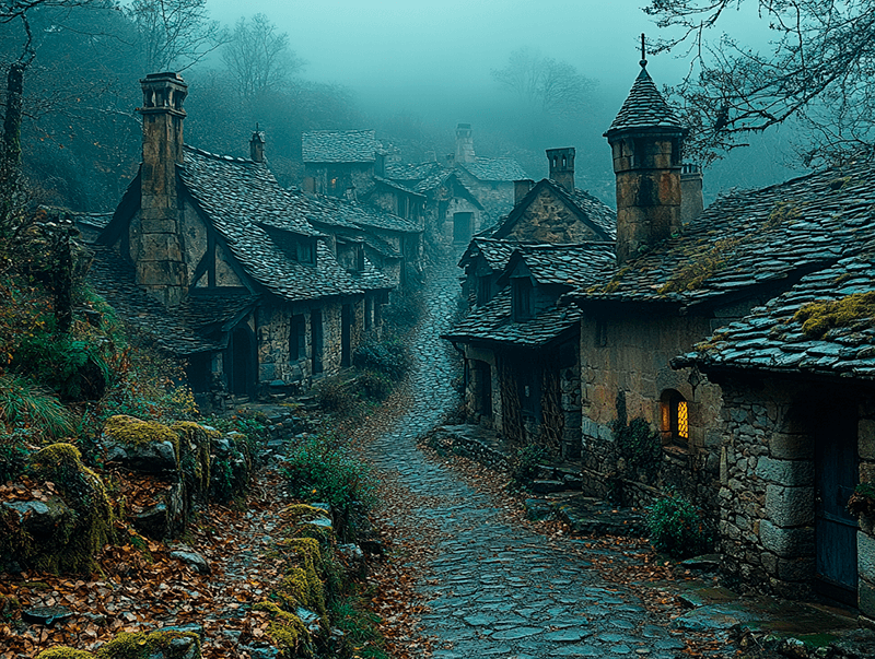 imagen del pueblo de Zugarramurdi en la edad media
