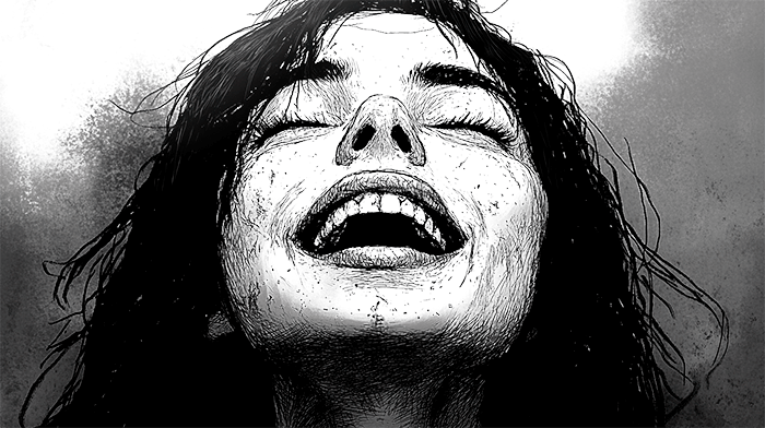primer plano en blanco y negro de la carade María feliz
